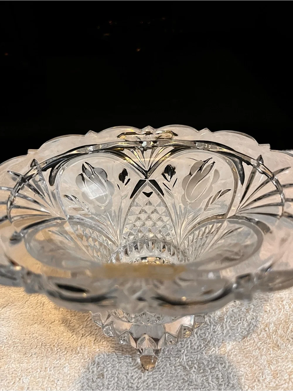 Cut Glass Footed Decorative Bowl - Clear Glass